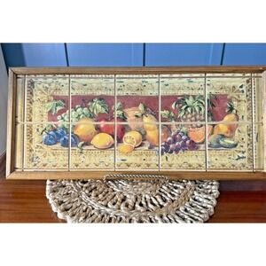 Tuscan Style Framed Fruit Tile Mural 23" x 10" Lemons Apples Grapes Pears Kiwi